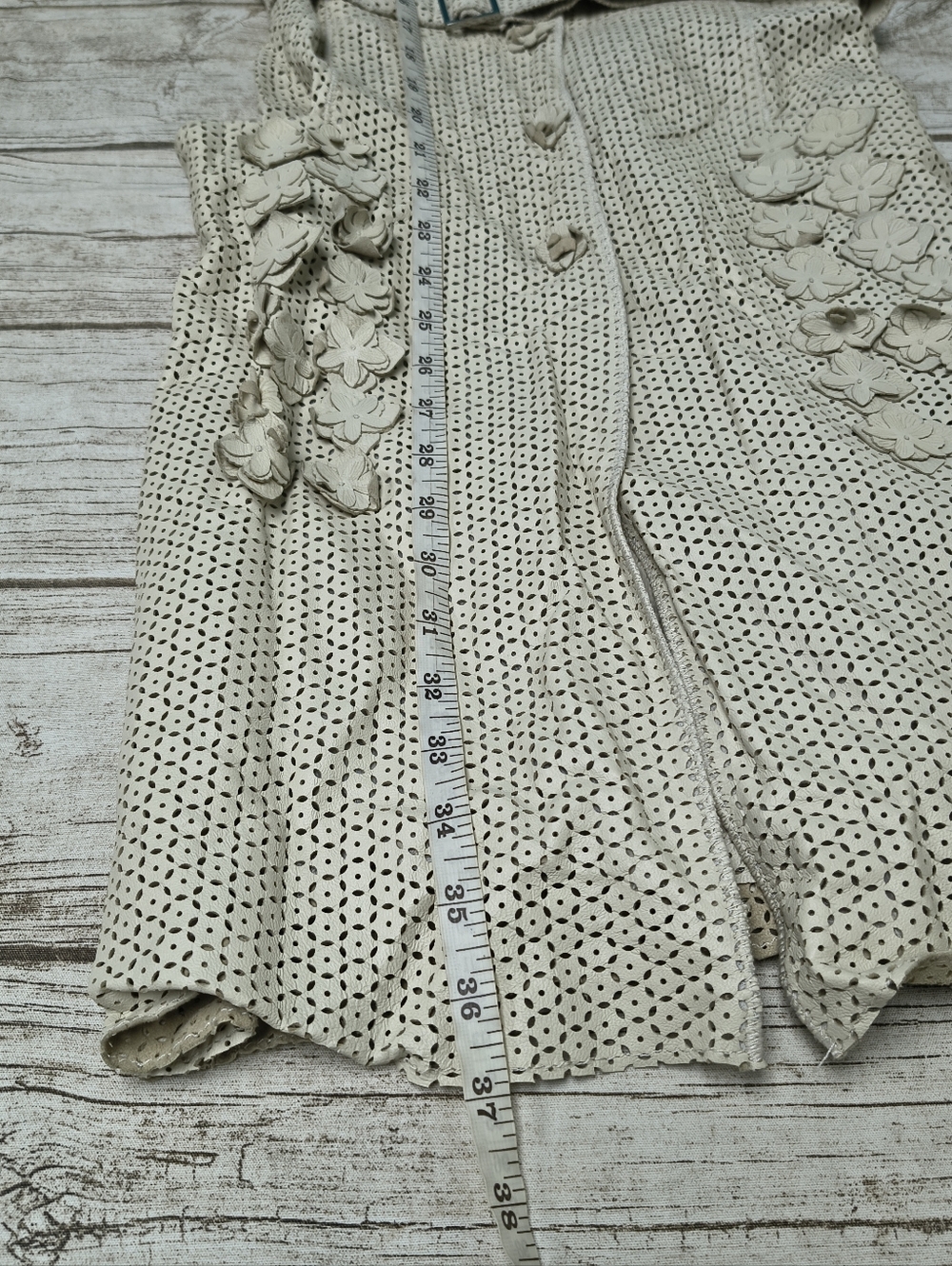 Etcetera Leather And Silk Cream Perforated Flower Embellished Dress Size 4 - Picture 8 of 11